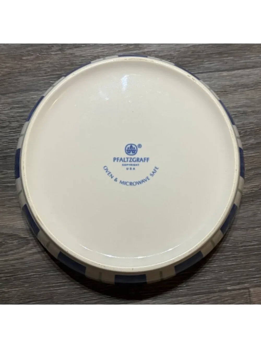 Pfaltzgraff Wyngate Stripe Round Baker Stoneware Bowl Blue Green USA 8